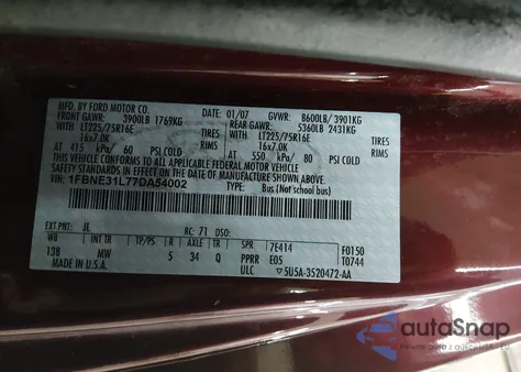 2007 Ford E-350 Super Duty Xl/Xlt z USA, uszkodzony, nr VIN 1FBNE31L77DA54002